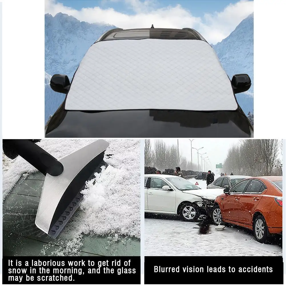 Car Windshield Snow Cover Car Sun Cover Car Snow Ice Protector Anti Freeze Snow Proof Thick For Blocking Wind Rain Frost For SUV