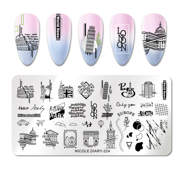DIARY Flower Leaf Nail Stamping Plates Cute Abstract Face Lines Stamp Template Nail Art Image Printing Stencil Tools