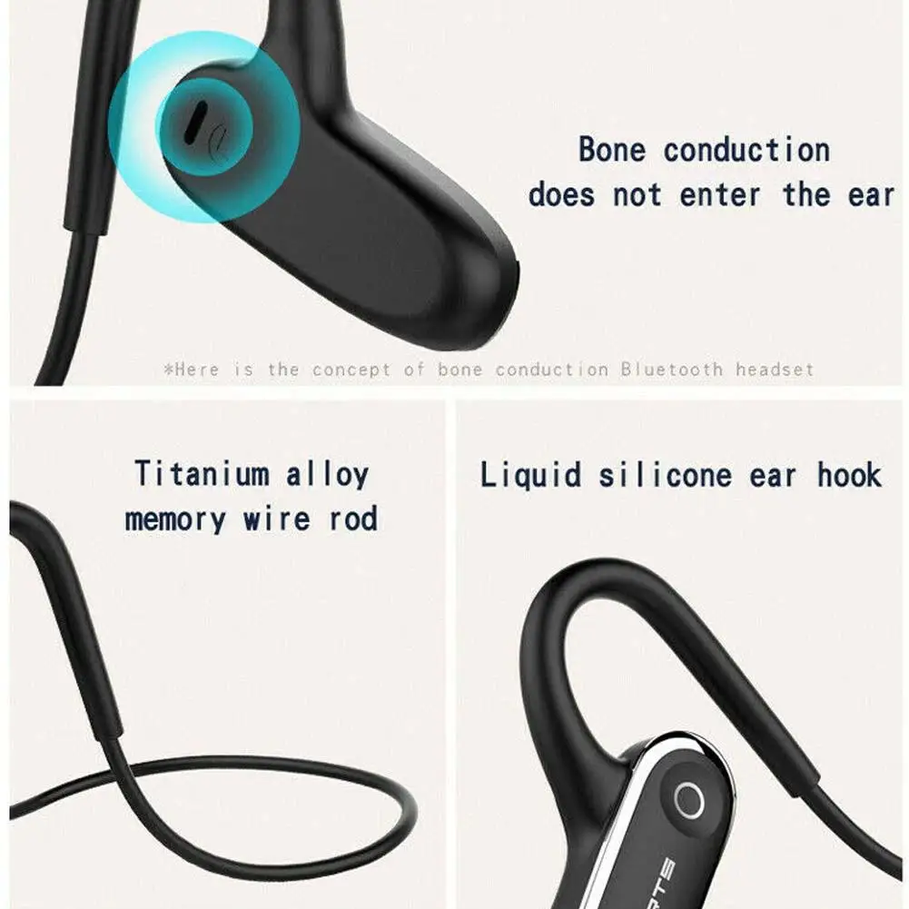 Bluetooth Headset Wireless Bone Conduction Earphones with Microphone Earphone Earbuds Handsfree for Android iPhone Smartphones