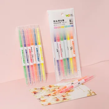 

6Pcs/3Pcs Kawaii Highlighter Pen Stationery Set Journal Markers Double Headed Fluorescent Cute Art School Supplies