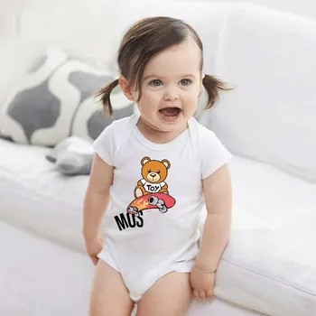 

Brand New Newborn Baby Girls Clothes Infant Baby Short Sleeve Clothing Summer Baby Boys Cartoon Bear White Romper Outfit
