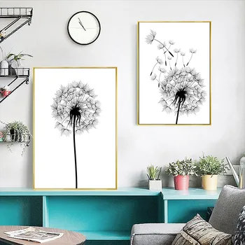 

nordic scenery art poster dandelion canvas painting black white picture wall decor plants wall art canvas painting HD2908