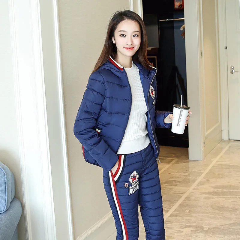 

Students Cotton-padded Clothes Set Women Red Winter Two-Piece 2018 New Style Korean-style Slim Fit Fashion Slimming Cotton Coat