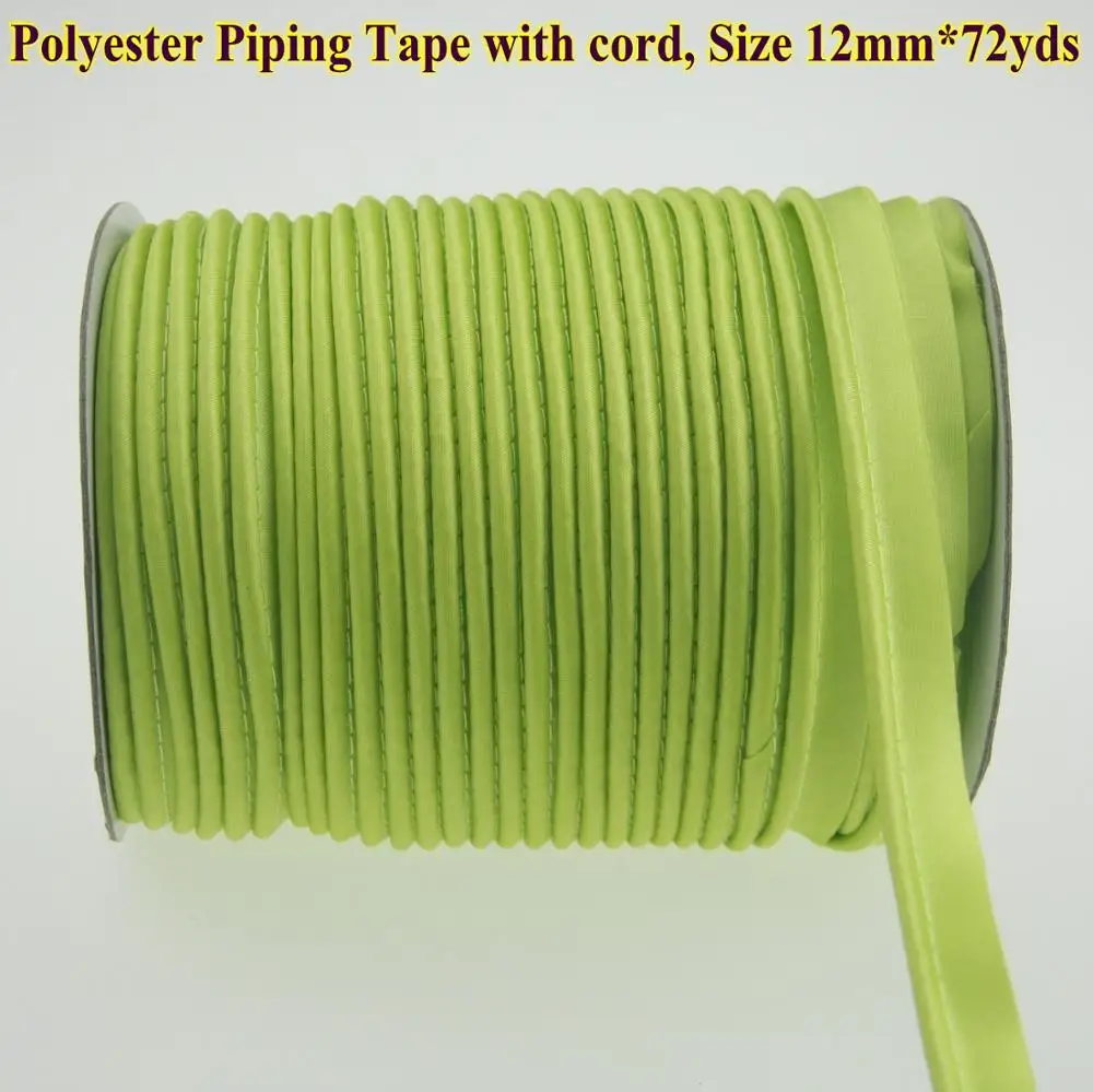 

Free Shipping Polyester Bias cord tape, Piping tape, bias Tape with cord, size: 12m,1/2" 72yds DIY hand making cloth,apple green