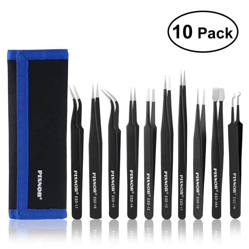 

WINOMO 10pcs/Set Premium Tweezers Anti-Static ESD Stainless Steel Tweezers With Case For Electronics/Jewelry-Making/Laboratory