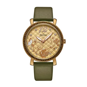 

Rose Flower Japan Quartz Lady Women's Watch Elegant Lattice Fashion Hour Bracelet Leather Clock Girl's Birthday Gift Julius Box