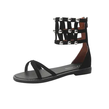 

Gladiator WoMen Sandals 2121 Summer Nice Casual Rivets Shoes WoMen Shoes European Roman Style Zipper Bag With Flat