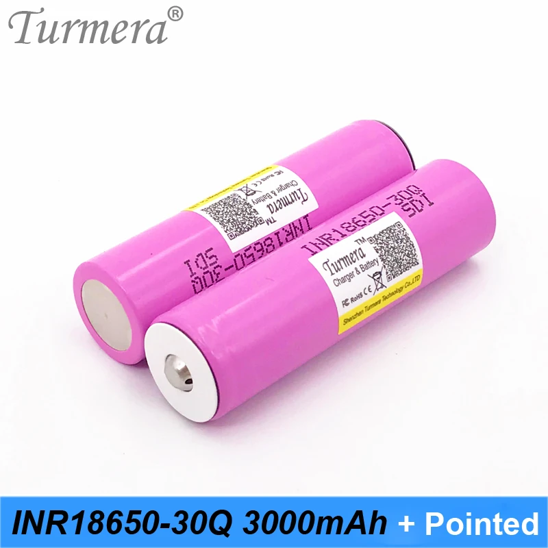 original 18650 3000mah battery 30a Turmera for sansung inr18650-30q 3000mah 20a battery with pointed for vape electric cigarette flashlight 07