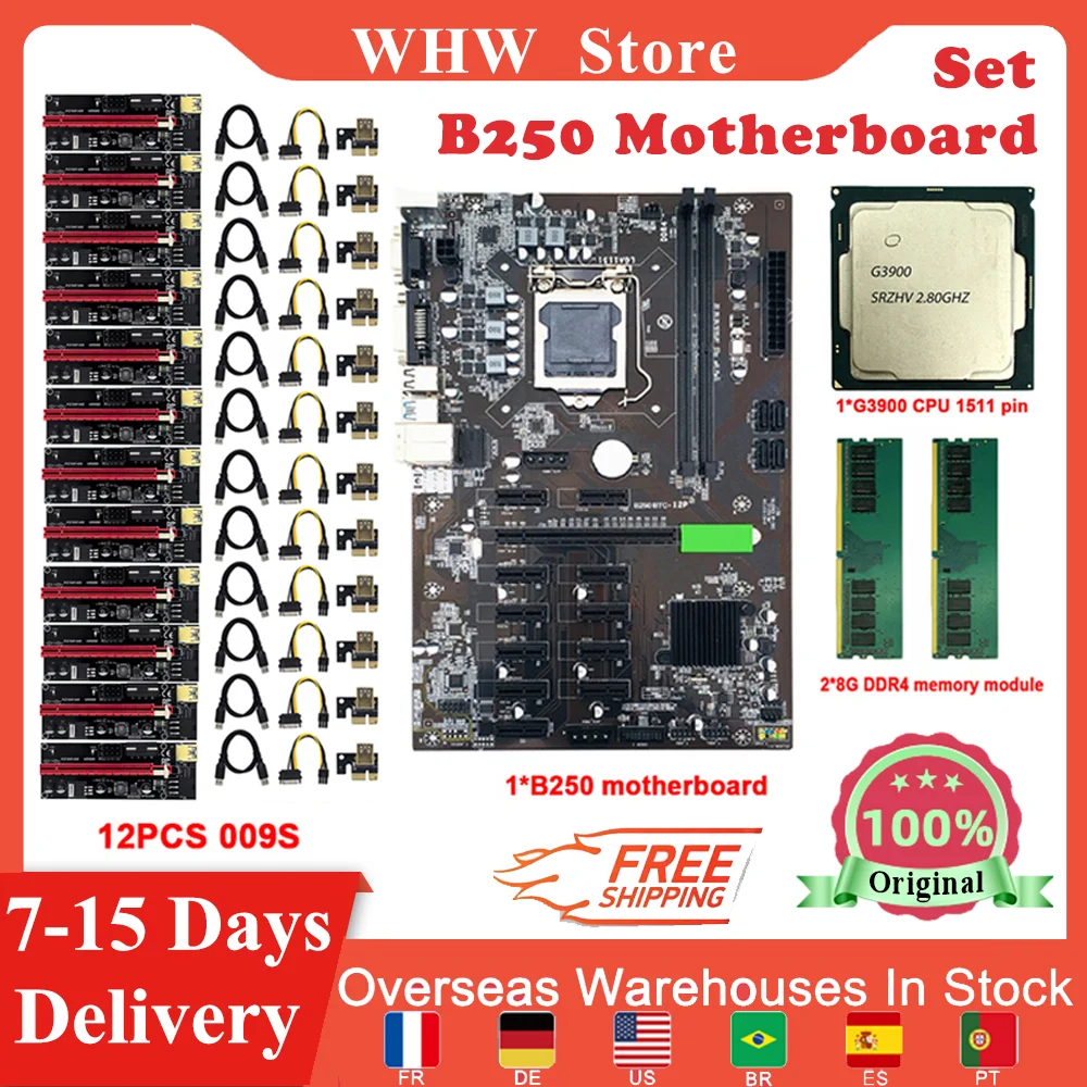 Материнская плата B250 для майнинга LGA 1151 с процессором G3900 12 PCI-E слот графический