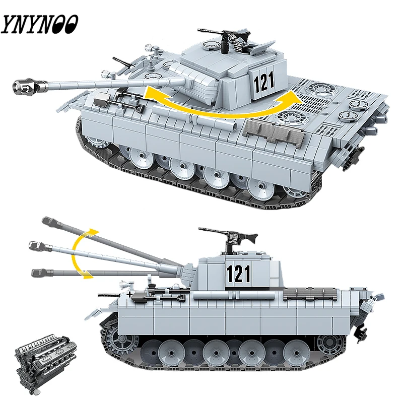 

legoinglys Military 990PCS German Panther Tank 121 Building Blocks WW2 Soldier Army Bricks DIY Toys Gift For Children Boys Kids