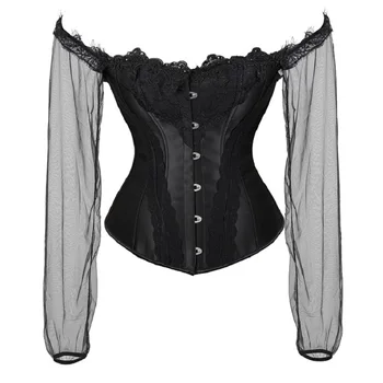 

Sexy Steampunk Corset Bustier Tops Long Sleeve Perspective Costume Wedding Gothic Clothing Waist Slimming Corsets Women Black