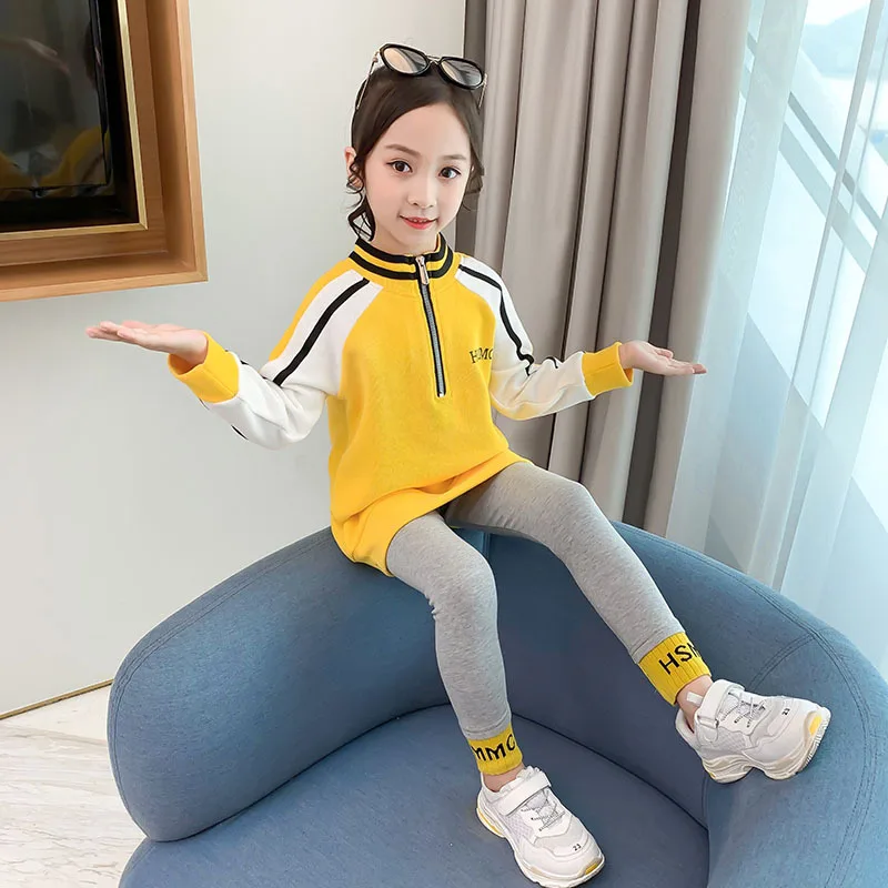 

2020 New Style Spring Girls' Shirt Children Fashionable Spring Clothing Big Boy Western Style Casual Two-Piece Set