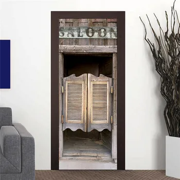 

Western Cowboy Style Old Bar Door Saloon Wooden Door Stickers European Wall Sticker for Bedroom Living Room Decor Poster