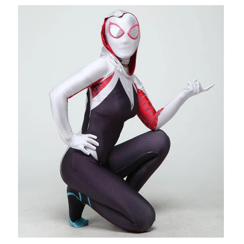 3D принт костюм паук Гвен Стэйси спандекс лайкра Zentai человек паук костюм для Хэллоуина Косплей Женский костюм паука анти-яд Гвен женщина