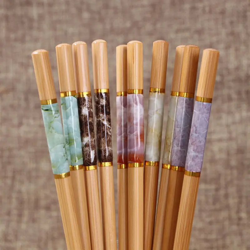 

5 Pairs Chopsticks Set Marbling Anti-skid Chinese style Sushi Rice Chopsticks Kitchen Tableware Dinnerware Set Gift
