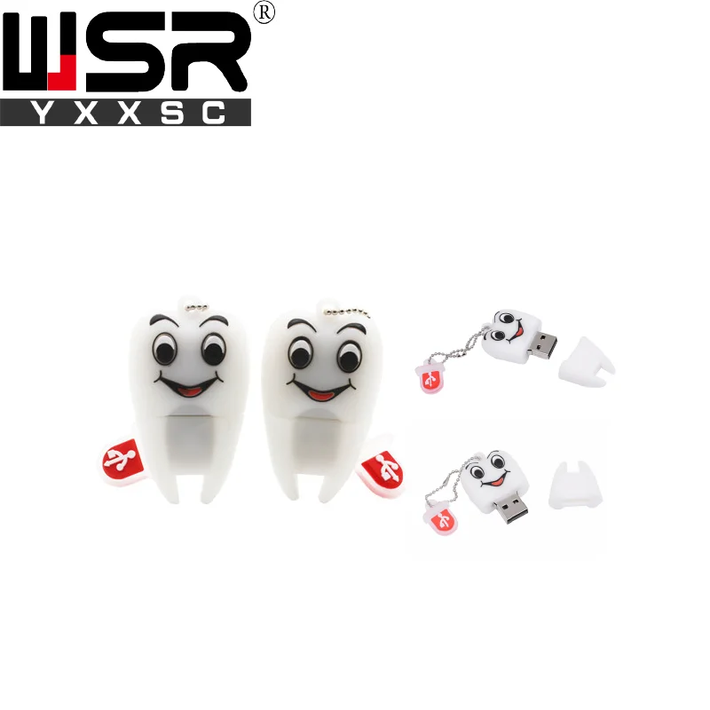 Newst cartoon white tooth model usb2 0 pen drive 32gb 64gb 128gb waterproof highspeed usb key 1