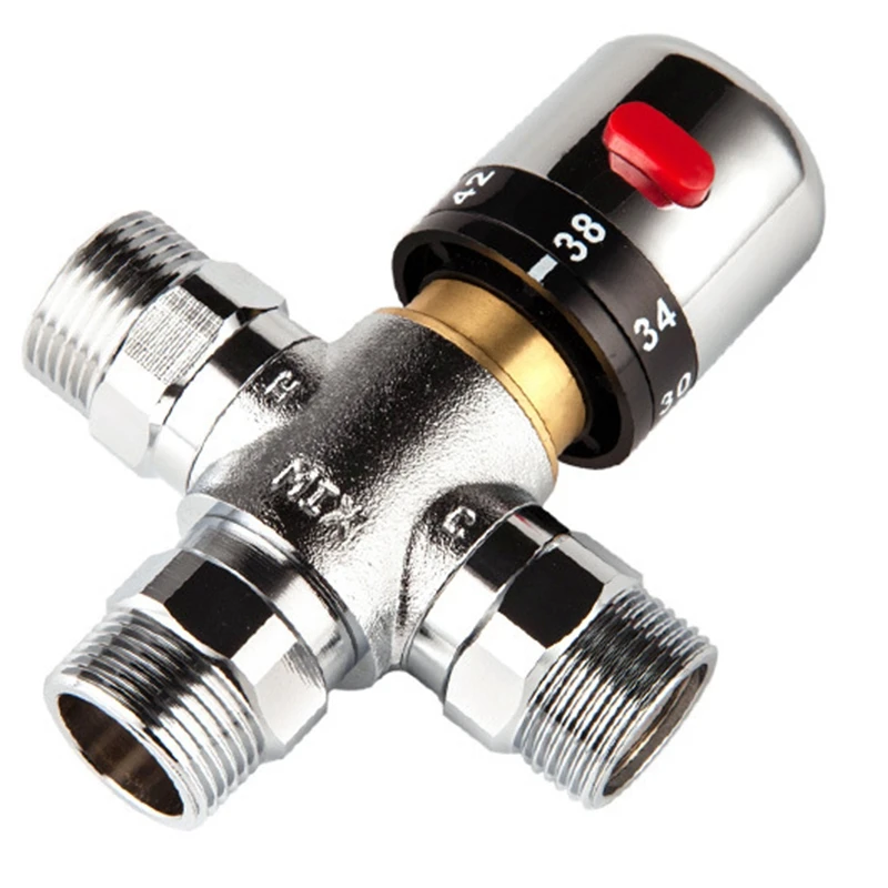 Solid Copper 3-Way Thermostatic Mixing Valve 3/4 Inch Solar Water Heater Valve Regulating Temperature Control Valve