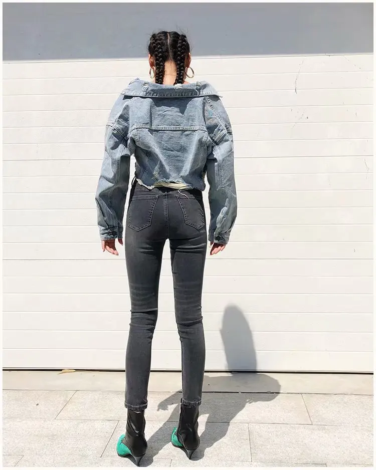 

2019 Spring New Style with Holes Flash Short Jeans Coat Women's Europe And America Retro Washing Denim Jacket