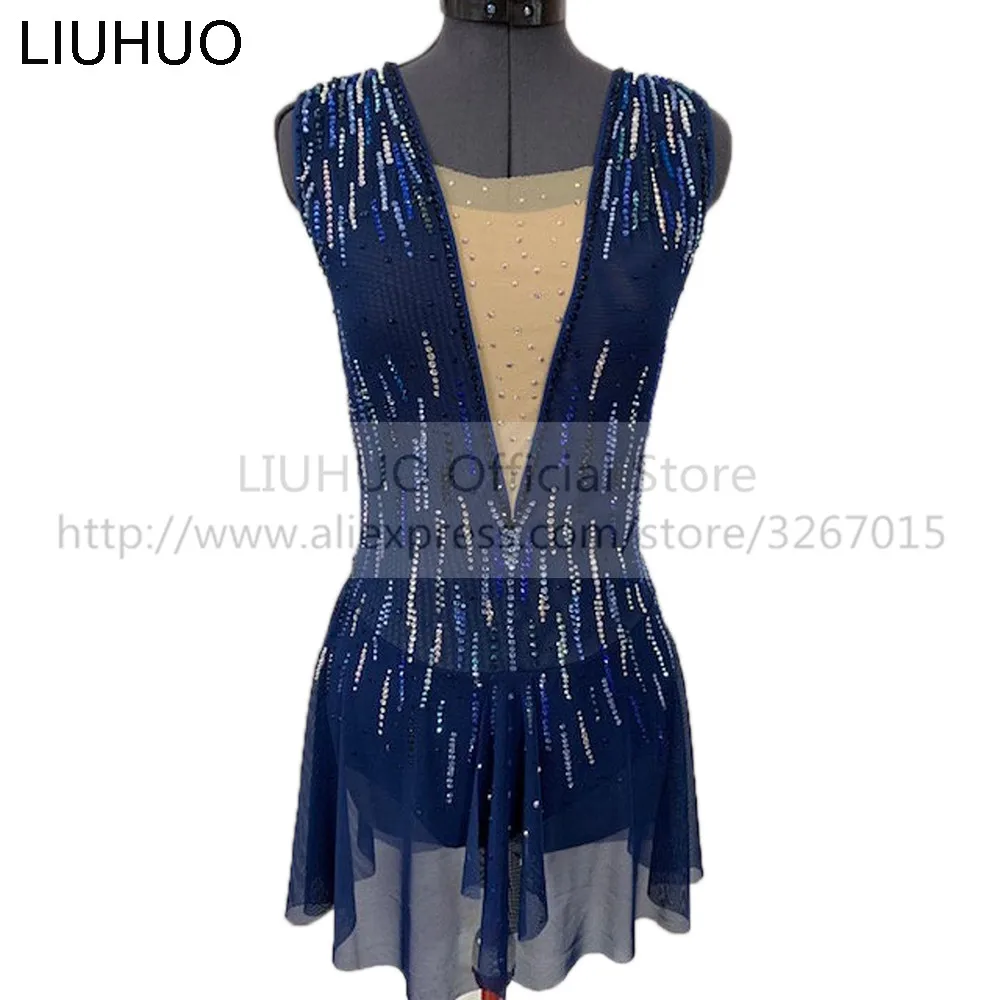 

Трико LIUHUO для женщин и девочек, для выступлений, для балета, художественной гимнастики, соревнований по фигурному катанию, танцевальное синее