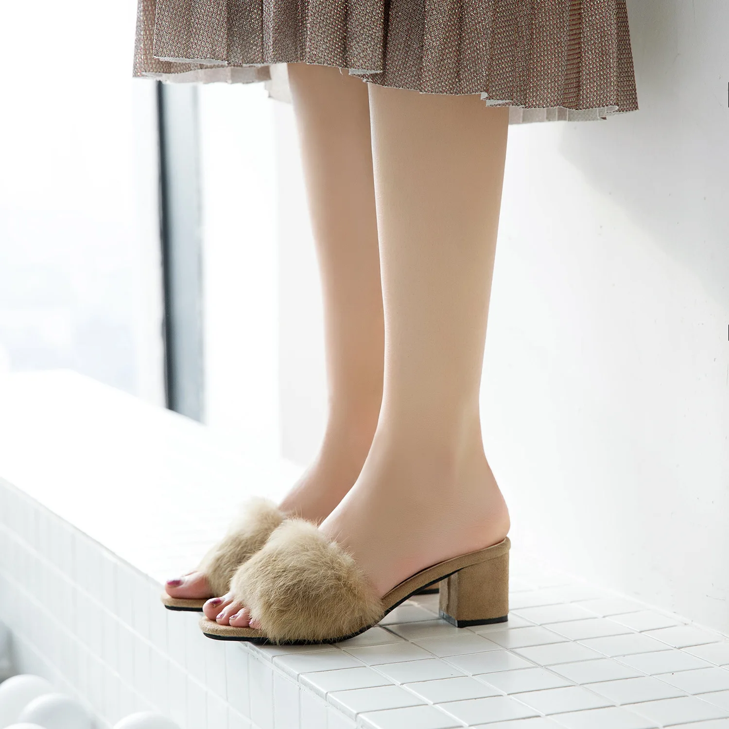 

Special Offer Really Rabbit Fur High-Heel Peep-Toe Slipper Rebate Does Not Change Oh