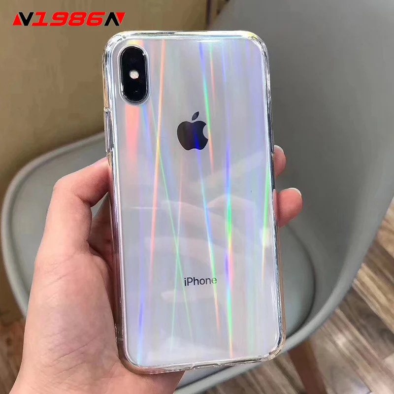 N1986N Rainbow Laser Case For iPhone X XR XS Max 11 11 Pro Max 6 6s 7 8
Plus Luxury Colorful Transparent Hard Acrylic Phone Case
