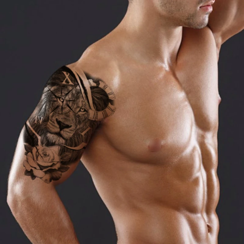 Clock Rose Flower Tattoo Sticker Fake Lion Compass Waterproof Temporary  Tattos for Women Men Black English Letter Totem Tatoo|Temporary Tattoos| -  AliExpress