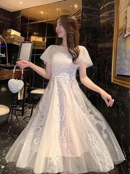 

small and big heart pattern design beautiful net tulle lace fabric with sequins good quality mesh lace for dress DXDE151