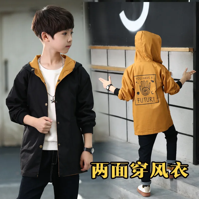 

Childrenswear 2019 Spring Clothing New Style Children CHILDREN'S Jacket BOY'S Printed Reversible Trench Coat Big Boy Tops