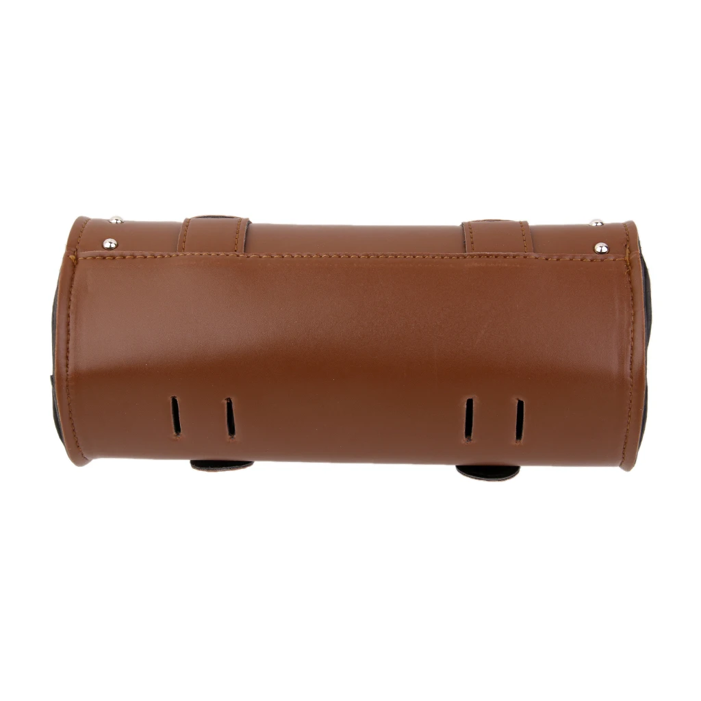 Motorcycle Pannier Saddle Pouch  Leather Luggage Roll Tool Bag Brown