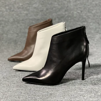 

women boots fashion thin heel back zipper short boots women leather black nude boots versatile high heels