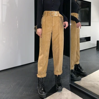 

Loose High Waist Fashion Wide Leg Pants Pocket Vintage Casual Trousers Brief Korean Zip Corduroy Pants Womens