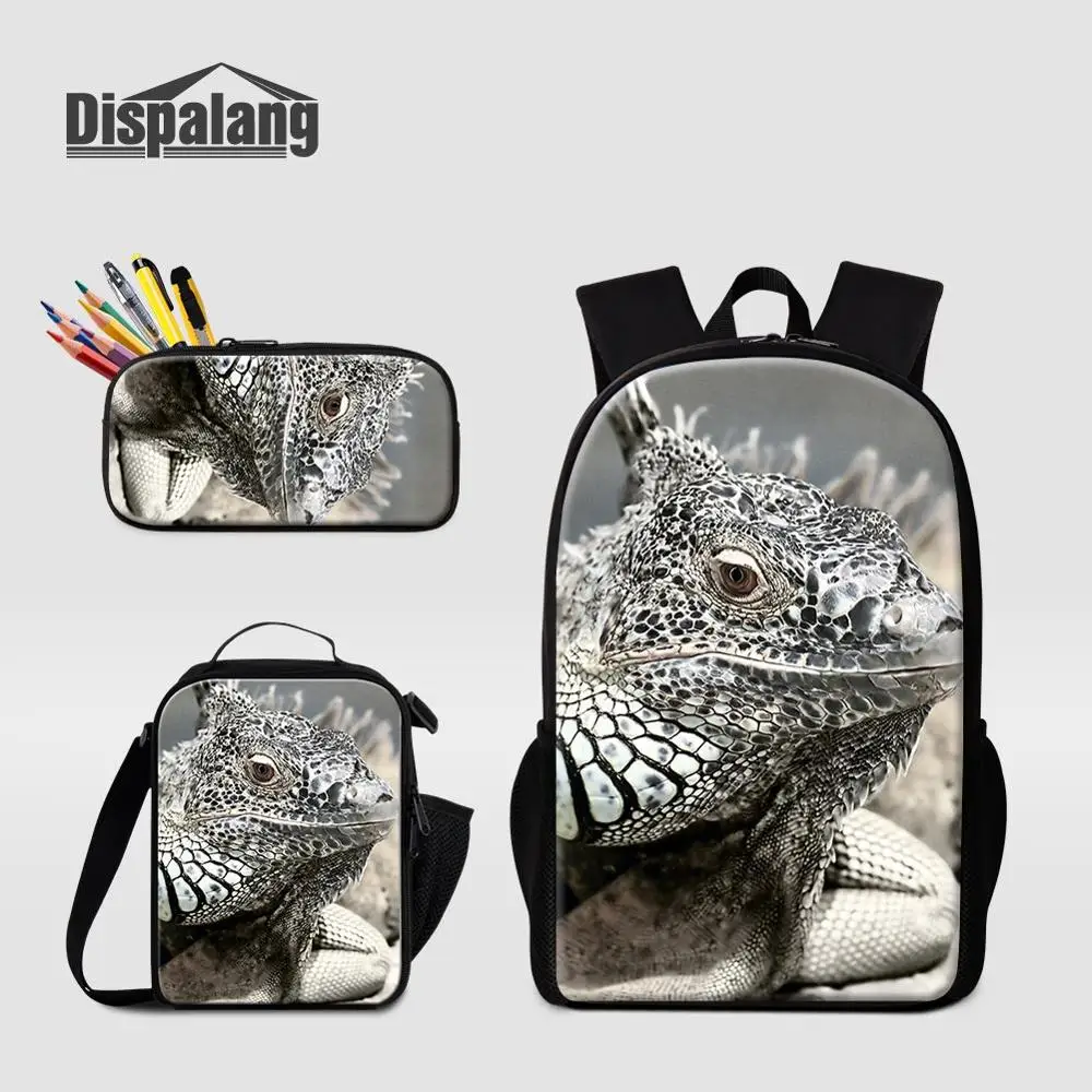 3 PCS Set24 Dispalang рюкзак с 3D принтом для студентов, школьная сумка, чехол-карандаш, Ланч-бокс, комплект из 3 предметов, мужской рюкзак для путешествий с изображением ящерицы, рюкзак для мальчика - Цвет: 3 PCS Set24