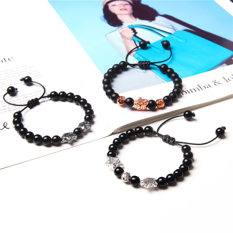 Woven Bracelets For Men Handmade Black Star Shape Lava Stone Bead Charm Bracelet Women Adjustable Onyx Agat Braid Bangle Jewelry | Украшения