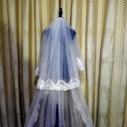 Real photo 3 Meters Cathedral Long Two Layer Bridal Veil White Ivory Lace Wedding Accessorie