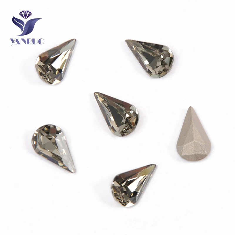 Black Diamond YANRUO 4300 блестящие стразы в форме груши, Хрустальные Необычные камни, стразы для украшения платья - Цвет: Black Diamond