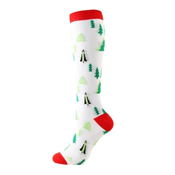

Christmas New Compression Socks Knee Christmas Cap Tree Deer Striped Printed Polyester Nylon Long SocksHosiery Compression Socks