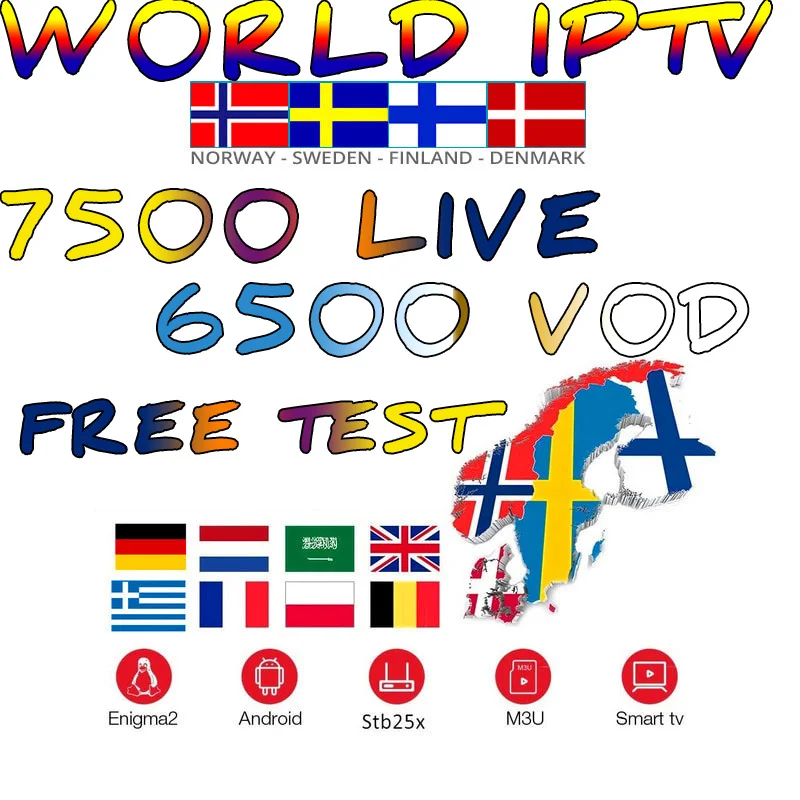 

UK German Poland Romania Europe IPTV French Turkish Hungary Czech Spain Nordic HD IPTV Support Android M3U Smart TV Series VOD