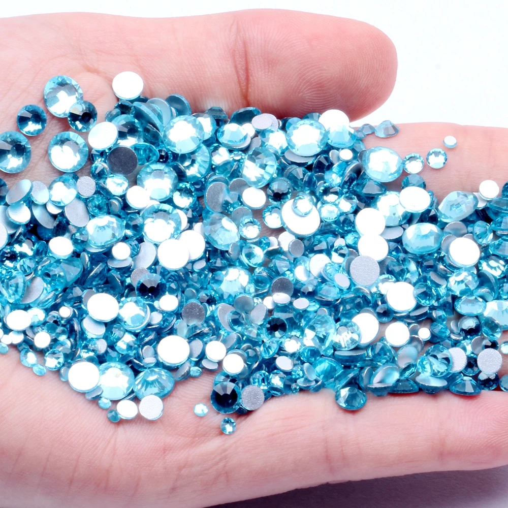 

Aquamarine SS3-SS34 Non Hotfix Glue On Strass Rhinestones Round Silver Flatback Glass Diamonds Applique For Fabric Garment DIY