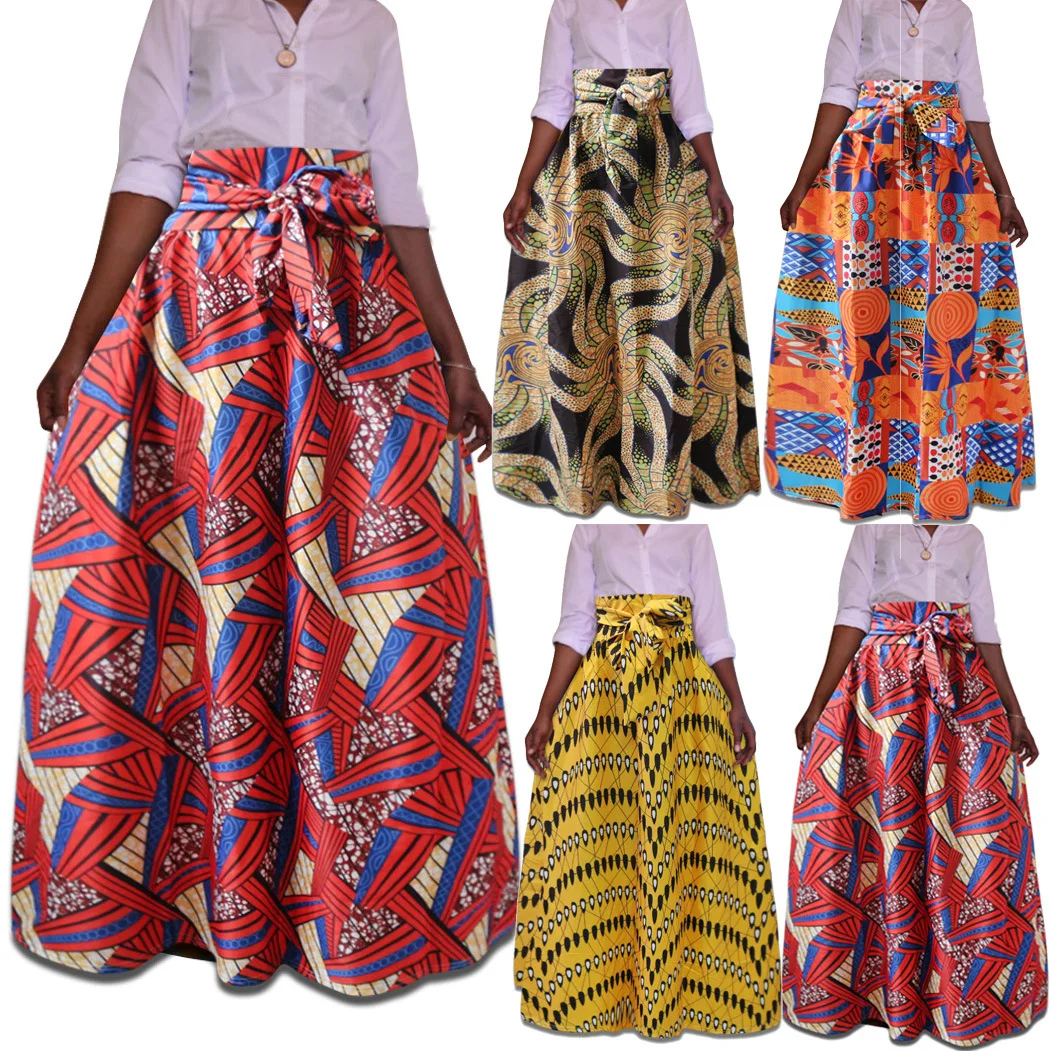 

AliExpress Multi-color Hot Selling Africa Ethnic-Style Wedding Sacrificial Costume Totem Printing 4-Color 7 Code Skirt