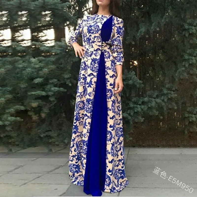blue Элегантное мусульманское платье макси с принтом абайя Vestidos кардиган кимоно длинный халат платья Jubah Ближний Восток ИД Рамадан Дубай исламский - Цвет: blue
