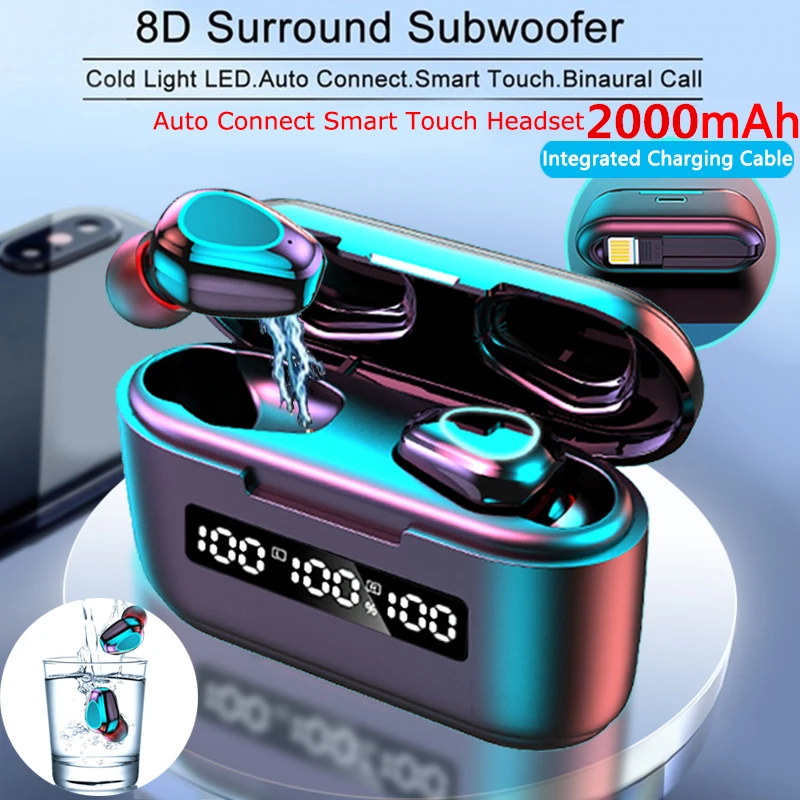 

Bluetooth 5.0 Earphones 2000mAh Charging Box Stereo HiFi Bluetooth headset gamers Wireless earbuds with Portable Charging Line