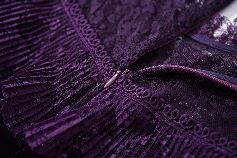 Женское черное бархатное платье в готическом стиле из кусков с кружевным воротником и оборками, сексуальное зимнее платье трапециевидной формы с длинным рукавом фиолетового цвета
