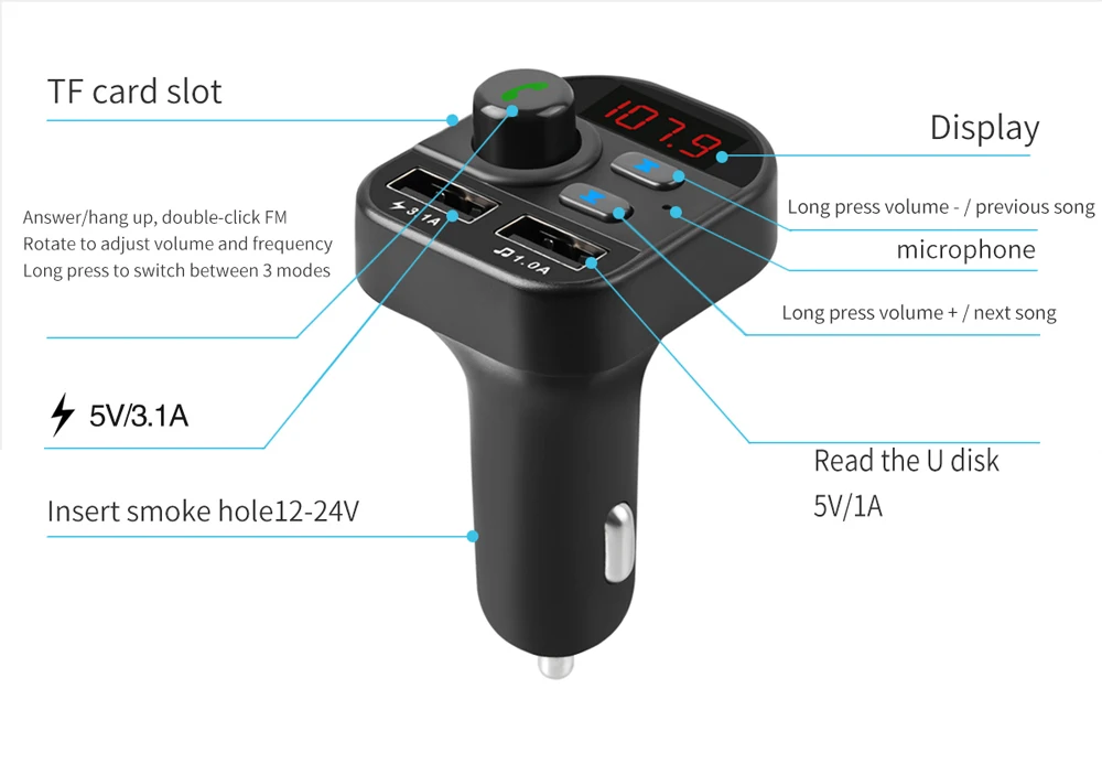 DHKEJI автомобильный fm-передатчик Bluetooth hands-free телефонная карта без потерь Автомобильная Быстрая зарядка двойной USB Автомобильный MP3