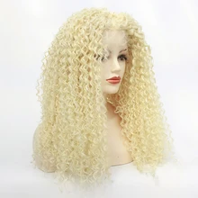Парик для косплея афро кудрявый естественный вид блонд#613 цвет синтетический парик шнурка жаропрочные кружева передние кудрявые синтетические парики
