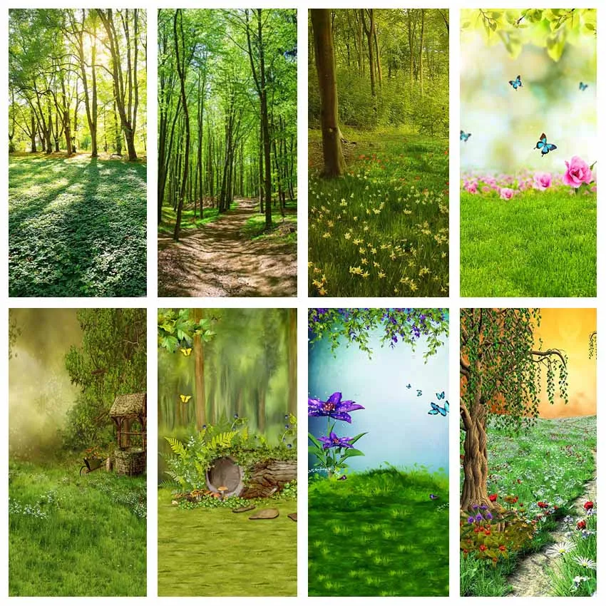 

Avezano Photography Background Spring Natural Scenery Forest Tree Green Grassland Baby Portrait Backdrop Photo Studio Photocall
