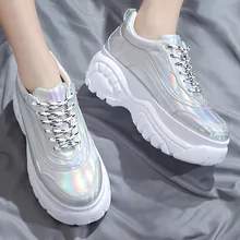 Женские кроссовки на платформе; модная женская обувь из сетчатого материала на толстой подошве; женская прогулочная обувь из Вулканизированной Ткани; I4-43