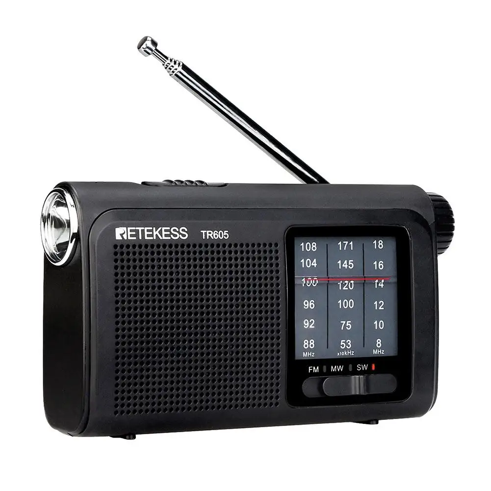 Retekess TR605 портативный 3 диапазона FM/MW/SW FM беспроводной приемник радио антенна аварийный фонарик