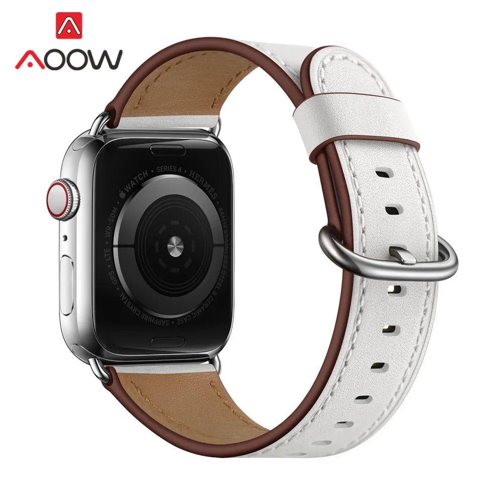 White Ремешок для часов из натуральной кожи для Apple Watch 5, 4, 38 мм, 42 мм, 40 мм, 44 мм, роскошный мужской и женский браслет для iWatch 3, 2, 1 - Цвет ремешка: White