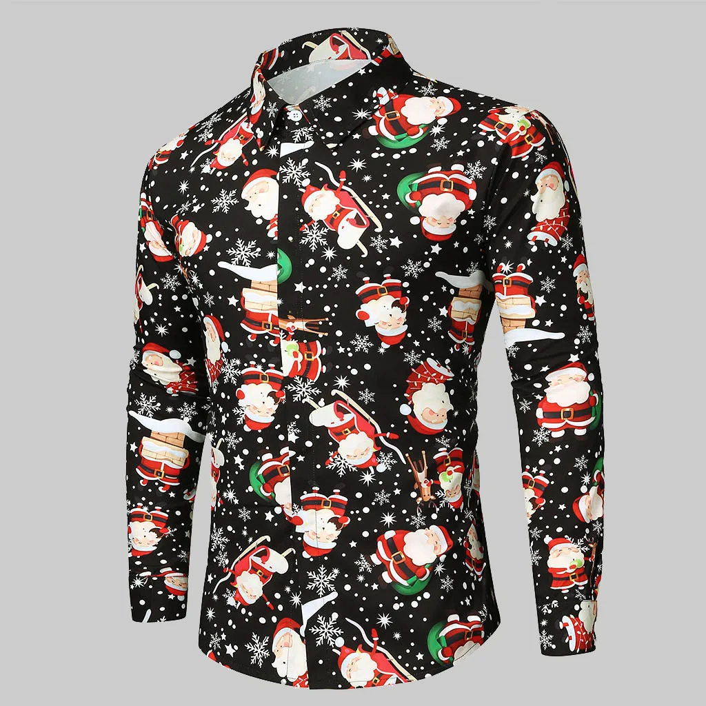 Camisa masculina Рождественская рубашка блуза мужская повседневная тема рубашка на пуговицах Топ Блузки