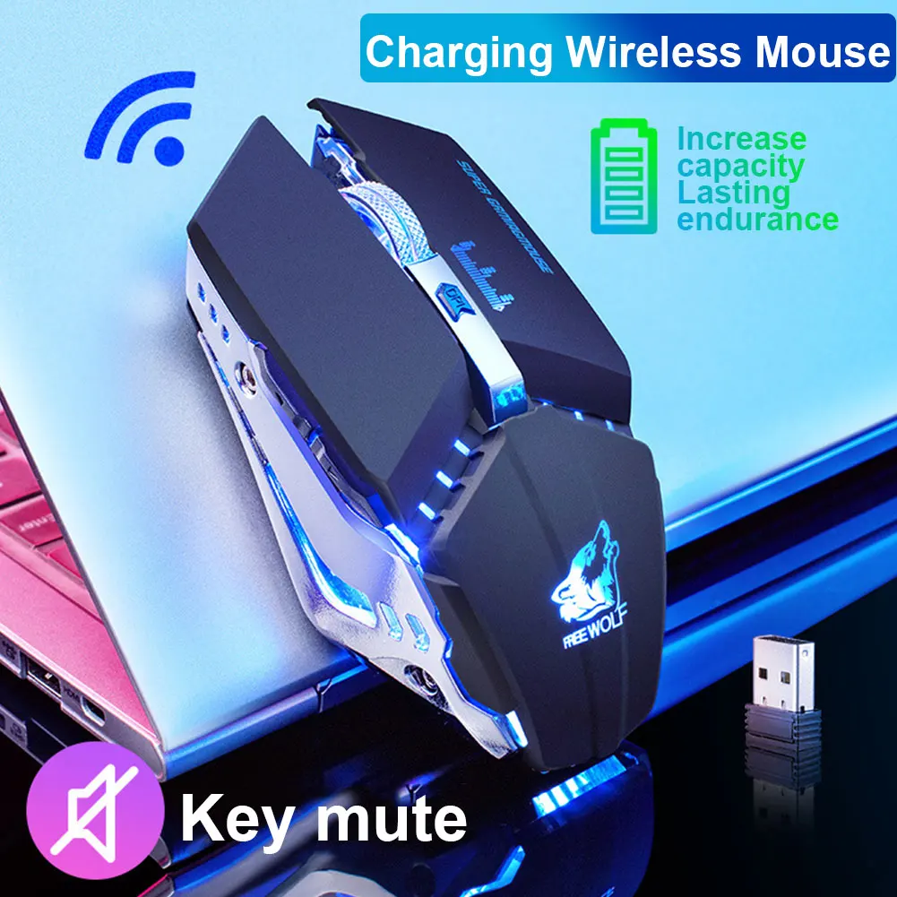 X11 2,4 ГГц Беспроводная оптическая игровая Бесшумная мышь и usb-приемник 1600 dpi светодиодный перезаряжаемый мышь с подсветкой для ПК и ноутбука